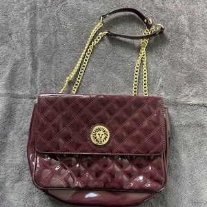 Anne Klein Maroon/Purple and Gold Quilted Shoulder Bag